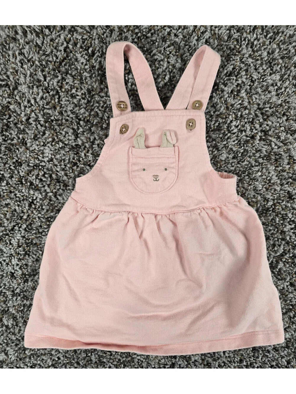 Carters Baby Girls Sz 12M Light Pink Bunny Rabbit Jumper Dress Easter